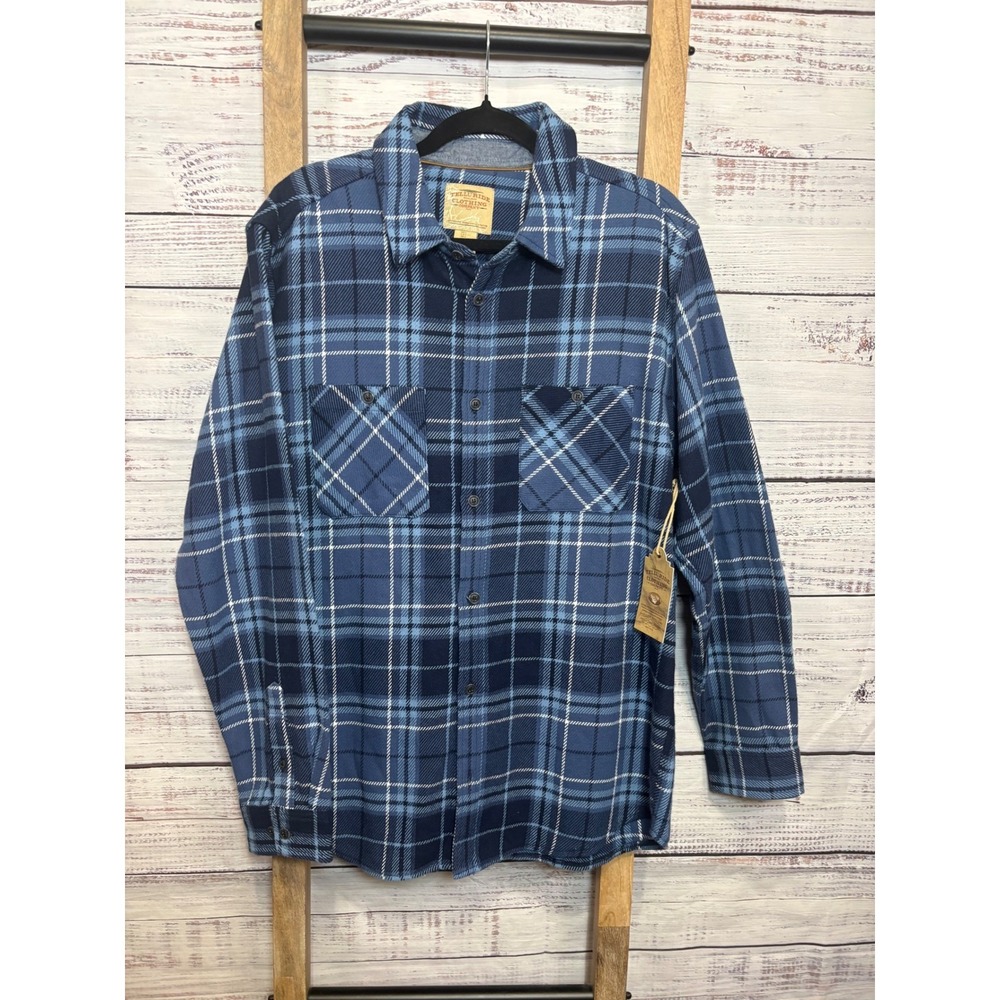 NWT Telluride Clothing Co Mens Blue Plaid Flannel Shirt Long Sleeve Cotton Large